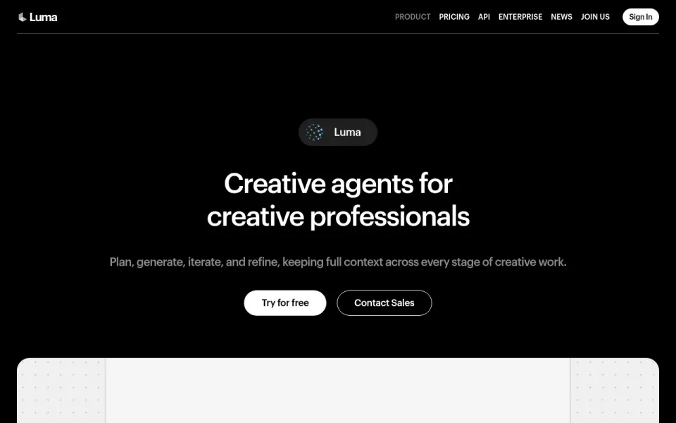 Luma Dream Machine官网首页截图